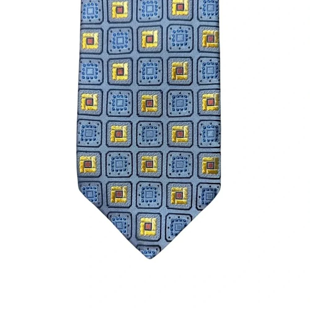 Robert Talbott Carmel Best of Class Blue Gold Geometric Silk Tie Hand Sewn USA